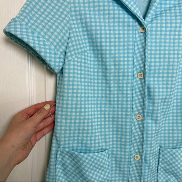 Vintage 70s Matching Two-Piece Pant Set Size Small Blue Gingham Checker Retro - Picture 6 of 9
